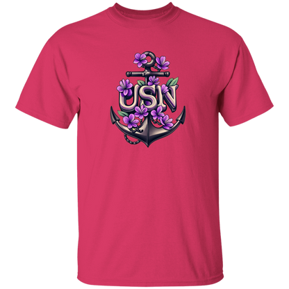 Purple Flower Anchor 5.3 oz. T-Shirt