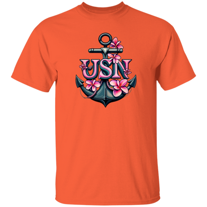 Pink Flower Anchor 5.3 oz. T-Shirt