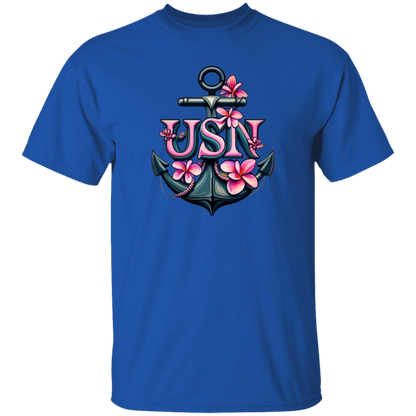 Pink Flower Anchor 5.3 oz. T-Shirt