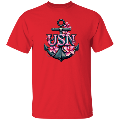 Pink Flower Anchor 5.3 oz. T-Shirt