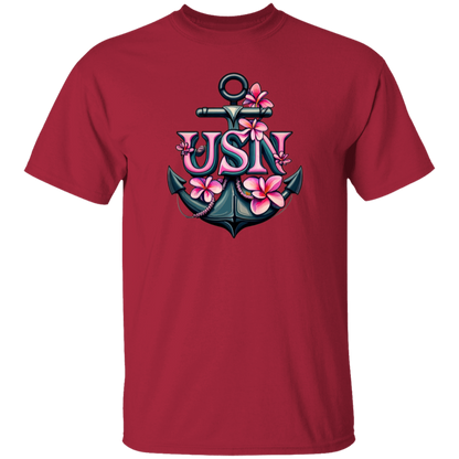 Pink Flower Anchor 5.3 oz. T-Shirt