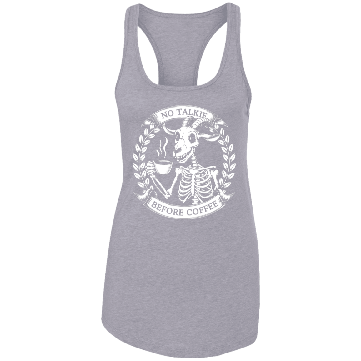 No Talkie Before Coffee Ladies Racerback Tank