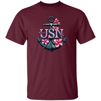 Pink Flower Anchor 5.3 oz. T-Shirt