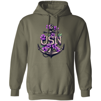 Purple Flower Anchor Pullover Hoodie