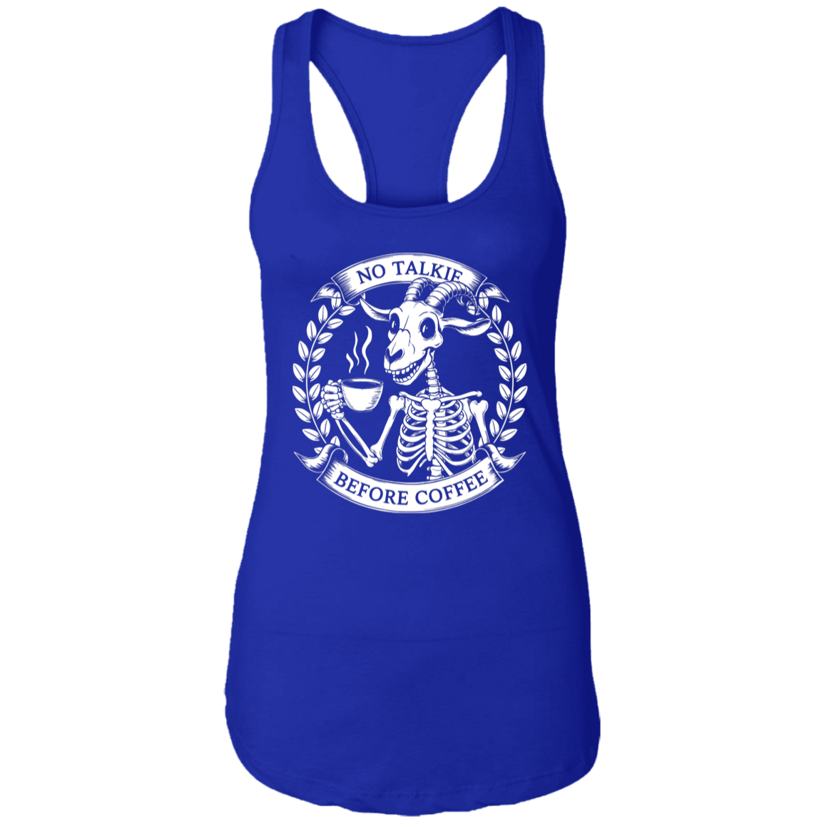 No Talkie Before Coffee Ladies Racerback Tank