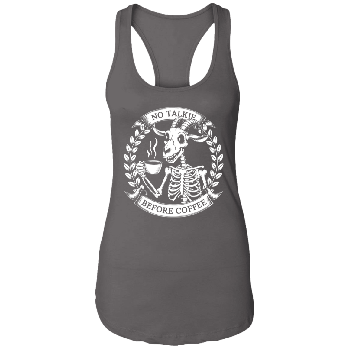 No Talkie Before Coffee Ladies Racerback Tank