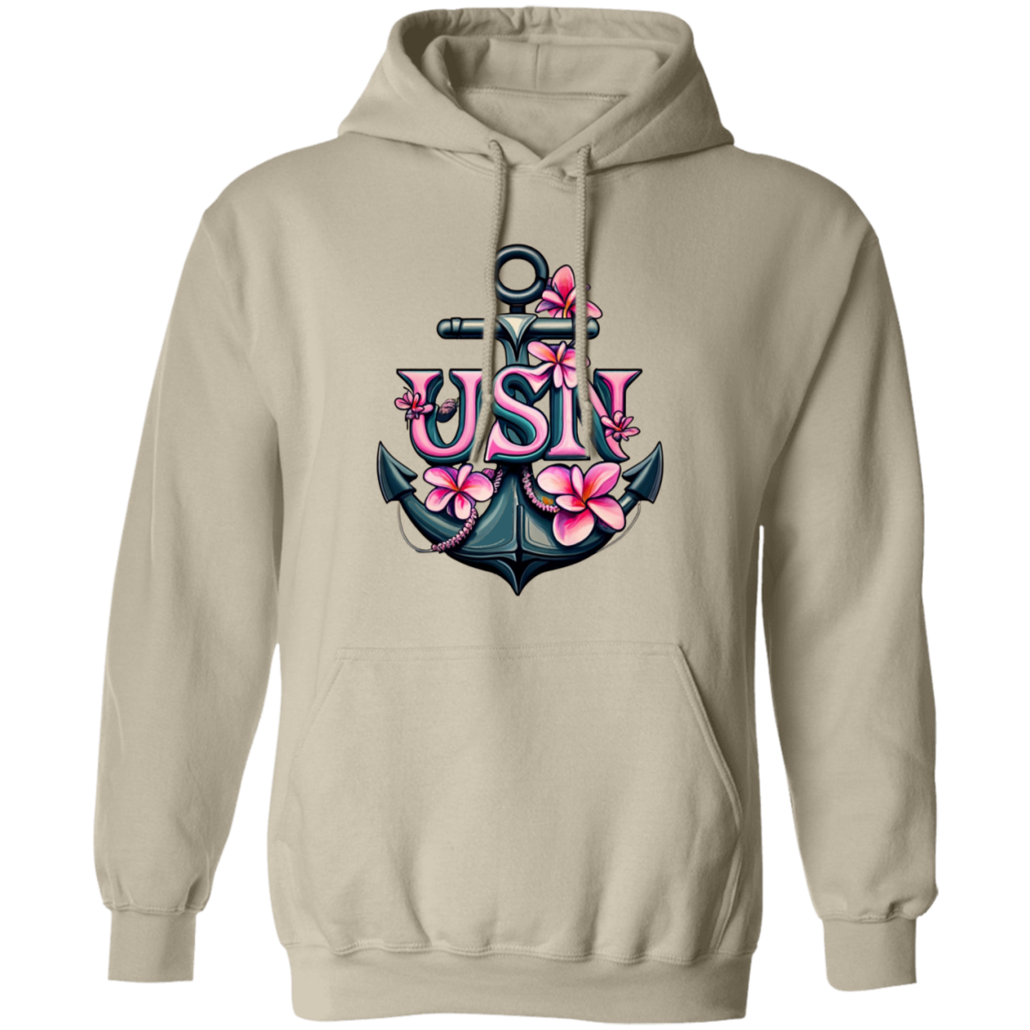 Pink Flower Anchor Pullover Hoodie