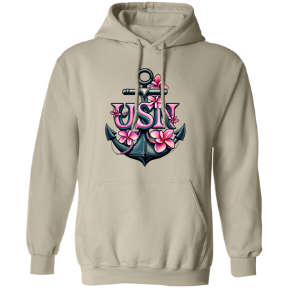 Pink Flower Anchor Pullover Hoodie