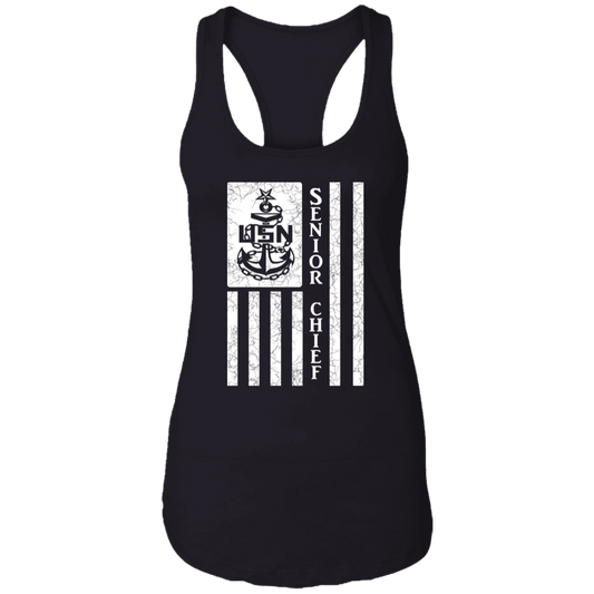 Senior Chief Flag White  Ladies Racerback Tank