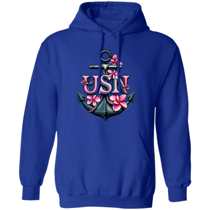 Pink Flower Anchor Pullover Hoodie