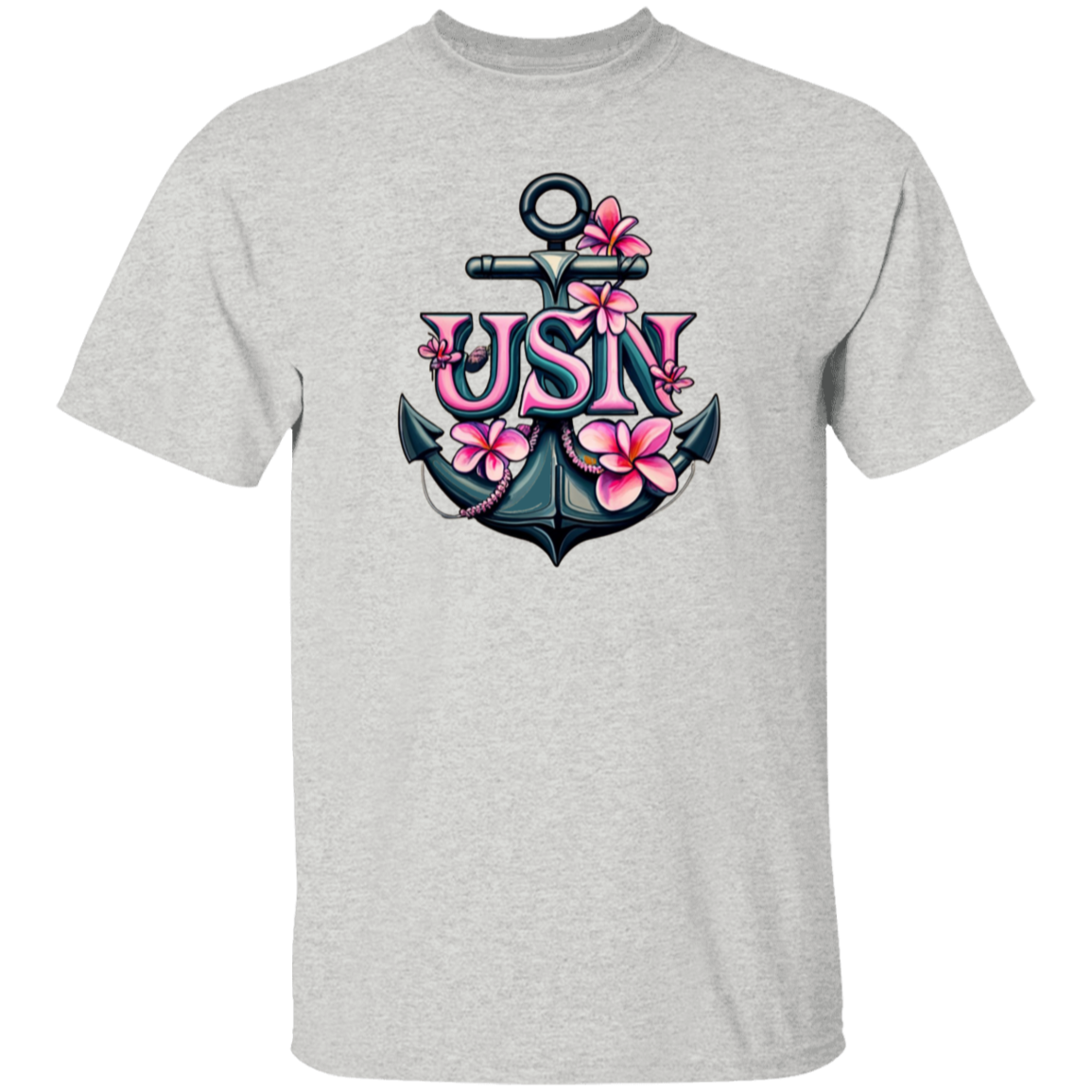 Pink Flower Anchor 5.3 oz. T-Shirt