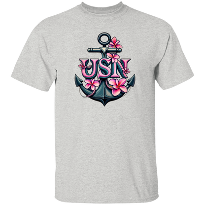 Pink Flower Anchor 5.3 oz. T-Shirt