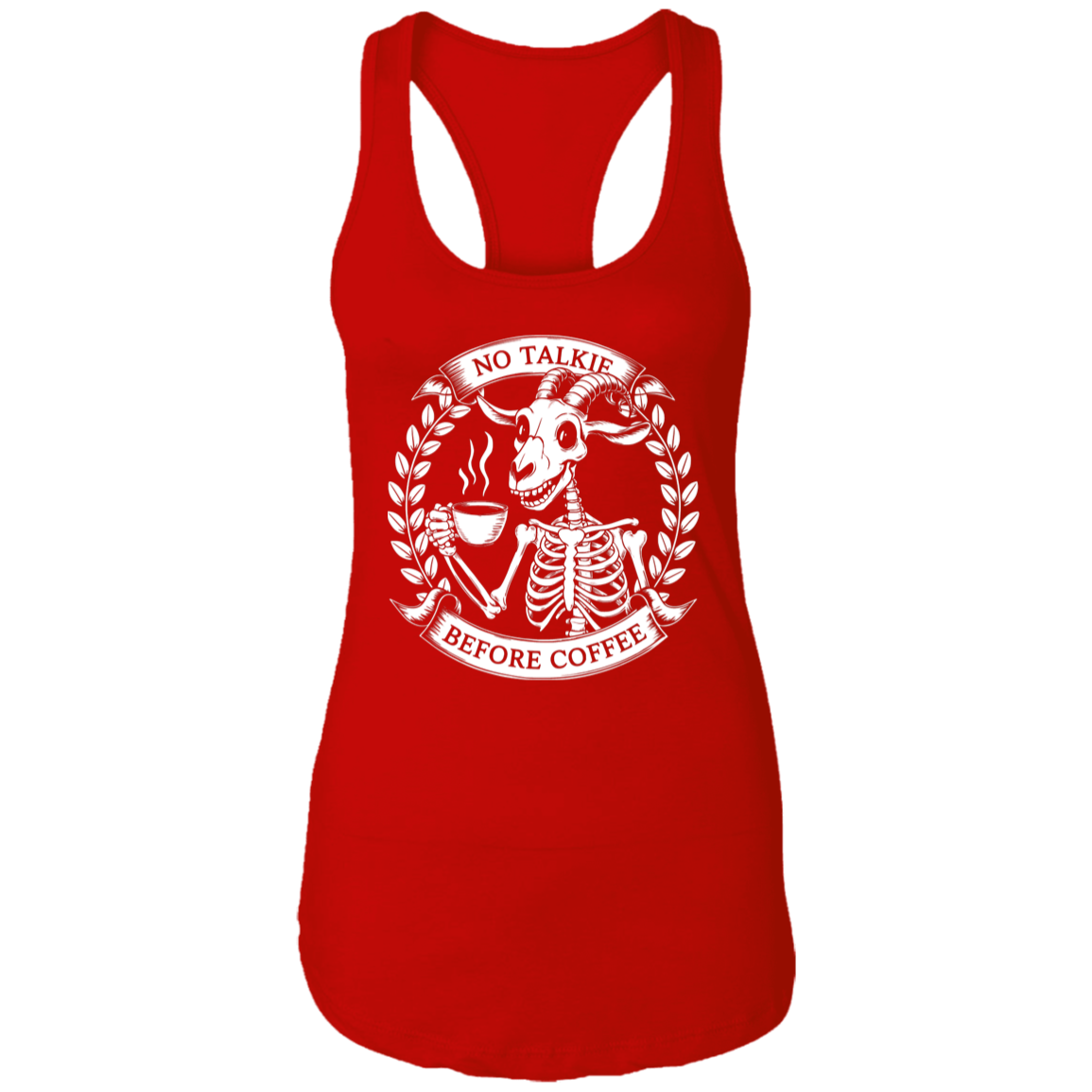 No Talkie Before Coffee Ladies Racerback Tank