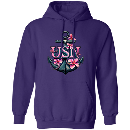Pink Flower Anchor Pullover Hoodie
