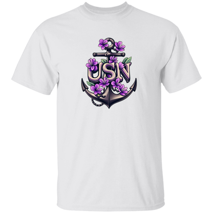 Purple Flower Anchor 5.3 oz. T-Shirt