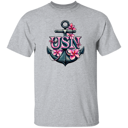 Pink Flower Anchor 5.3 oz. T-Shirt
