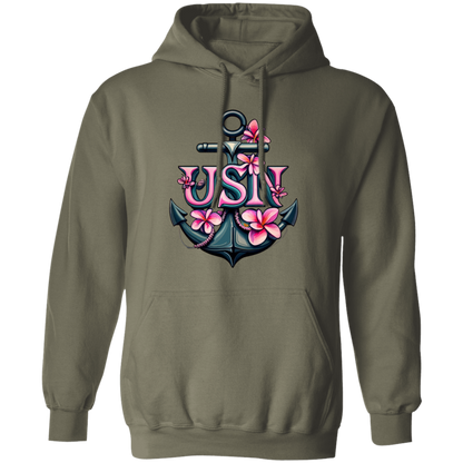 Pink Flower Anchor Pullover Hoodie