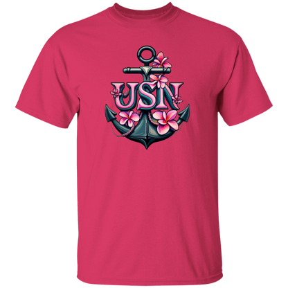 Pink Flower Anchor 5.3 oz. T-Shirt