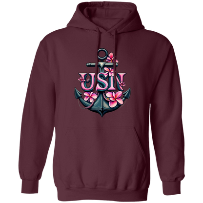 Pink Flower Anchor Pullover Hoodie