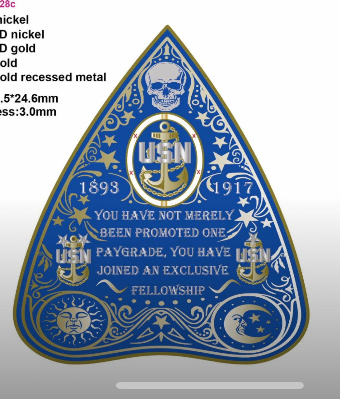 Ouija Planchette Coin Blue and Gold