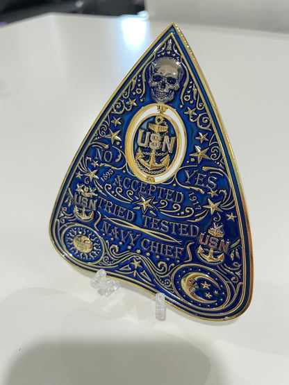 Ouija Planchette Coin Blue and Gold